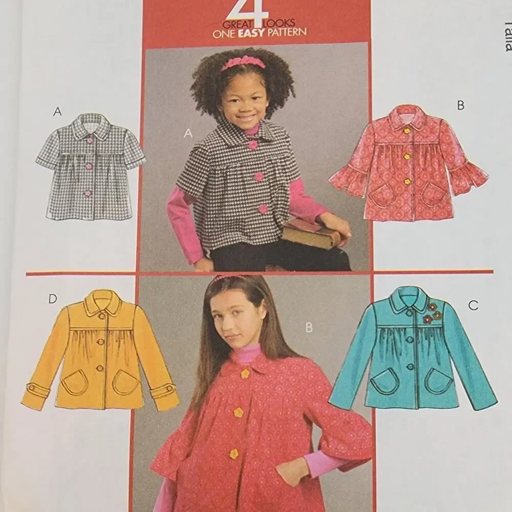 McCalls Sewing Pattern M5697 Girls Unlined Jacket Sz 7-8-10-12-14 Uncut